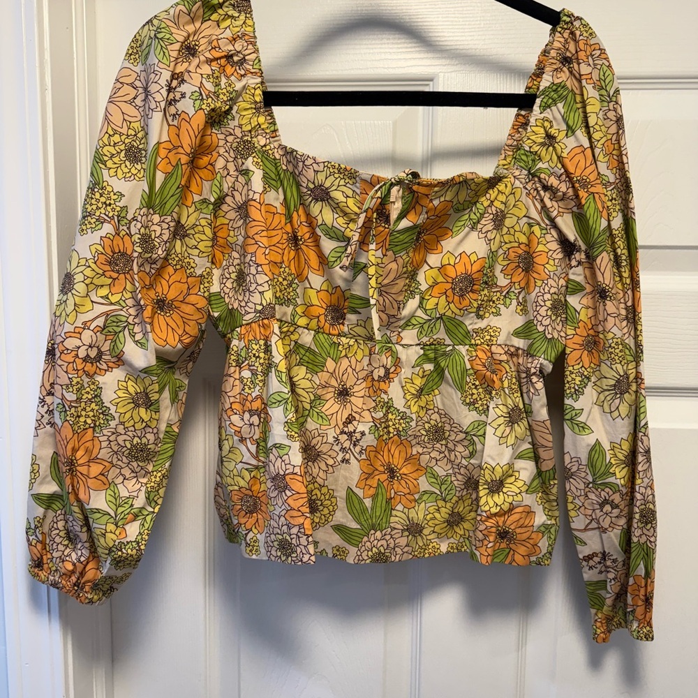 J. Crew Floral Blouse with Orange and Green